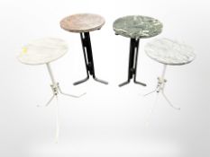 Three 20th-century continental marble-topped tripod tables, tallest 54cm.