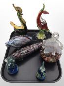 A group of Murano glass including fish, handbag,