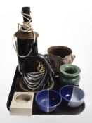 A group of Scandinavian studio pottery wares including two lamp bases,