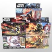 Five Hasbro Disney Star Wars figurines including Imperial Speeder and Elite Speeder Bike, etc.