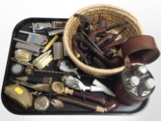 A collection of pipes and lighters, a skean-dhu with polished antler handle by J Nowill and Sons,