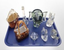 A group of glass animal and handbag ornaments including Murano.