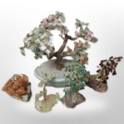 Five oriental carved and polished hardstone trees, tallest 22cm.