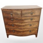 A 19th century mahogany bow-front five drawer chest,