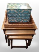 An oak nest of three table, width 60cm,