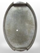 A Liberty & Co pewter twin-handled oval tray,