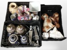 A group of lamp bases, dog ornaments, large Italian ceramic vase, etc.