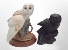 A Franklin Mint figure of a barn owl on turned plinth,
