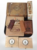 A group of cigar boxes.