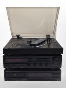 A Denon quartz DP-23F automatic turntable, Denon stereo-receiver DRA-335R,