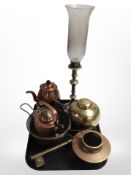 A group of metal wares to include an Indian Benarez brass vase, an oriental brass ginger jar,