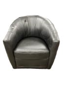 A contemporary black leather swivel armchair, width 80cm.