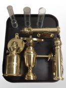 Four reproduction Danish brass oil lamps.