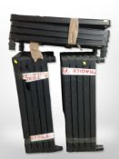 A group of plastic stacking shelves, width 77cm approximately (dismantled).