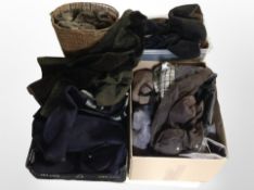 A large quantity of assorted clothing including suede jackets, gent's outdoor wax jacket,