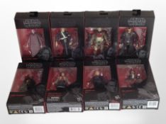 Eight Hasbro Star Wars The Black Series figurines, boxed.