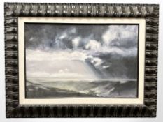 Wendy Tate (Northern British Contemporary) Stormy Landscape, oil on canvas, 56cm by 86cm.