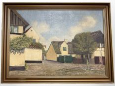 Continental School : Cobbled square in town, oil on canvas,