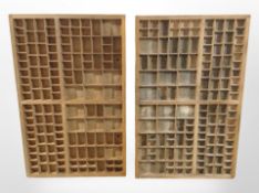 Two printer's type trays, 53cm x 83cm.