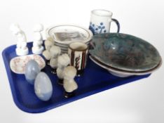 A group of Royal Copenhagen porcelain collector's plates, a pair of Bing & Grøndahl figures,