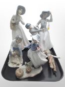 Six Lladró and other Spanish figures.