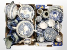 A collection of blue and white dinner wares including Washington Old Willow,