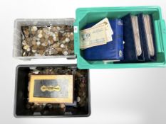 A collection of coins, ranging from some early Roman pieces to Victorian and 20th century,