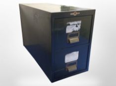 A Roneo two-drawer enamelled metal filing chest, 26cm wide x 62cm deep x 38cm high.