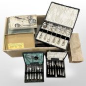 A quantity of antique and later cutlery, most parts boxed, Spong mincer, etc.