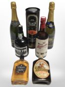 Seven assorted bottles of alcohol including Napoleon brandy, Pinot Chardonnay,