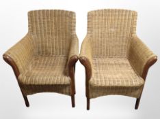 A pair of 20th-century wicker armchairs.