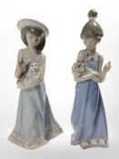 Two Lladró figures of girls, No. 5645 and 5604.