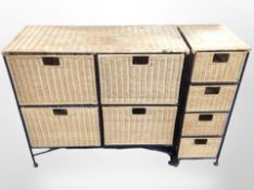 Two metal-framed wicker chests, largest 75cm wide.