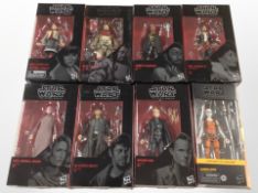 Eight Hasbro Star Wars The Black Series figurines, boxed.