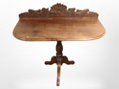 A Victorian carved mahogany D-shaped tripod occasional table with the name Frances Annie Winchester
