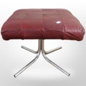 A 20th-century Danish chrome-framed red stitched leather square footstool, height 35cm.