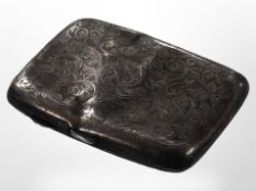 An engraved silver cigarette case, length 8cm, Birmingham marks.