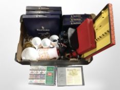 A group of Royal Doulton collector's plates in boxes, pair of Swift 8x40 binoculars,