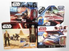 Four Hasbro Disney Star Wars models including Resistance A-Wing Fighter, Speederbike Moto Speeder,