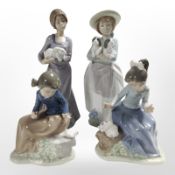 Four Nao figures of girls, tallest 26cm.