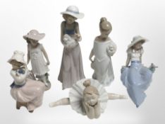 Six Nao figures of girls, tallest 25cm.
