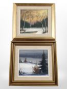 Continental school : two winter landscapes, each approx.