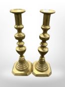 A pair of Victorian brass candlesticks, height 30.5cm.