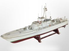 A remote control scale model of a destroyer, on stand, length 107cm.