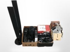 A collection of video cameras and projectors including Sony, Sanyo, Panasonic,