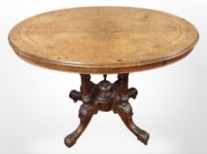 A Victorian burr walnut and satin wood inlaid oval occasional table,