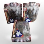 Three Marvel Select The Winter Soldier figurines.