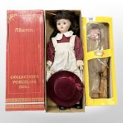 A Pelham puppet, 'Schoolmaster', in box, together with an Alberon porcelain doll.