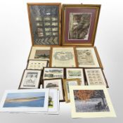 A group of pictures and prints, framed and glazed montage of military decorations,