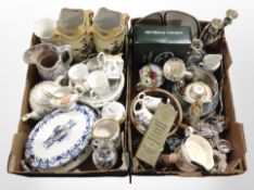 A quantity of assorted ceramics, blue and white lidded tureen, pair of vases,